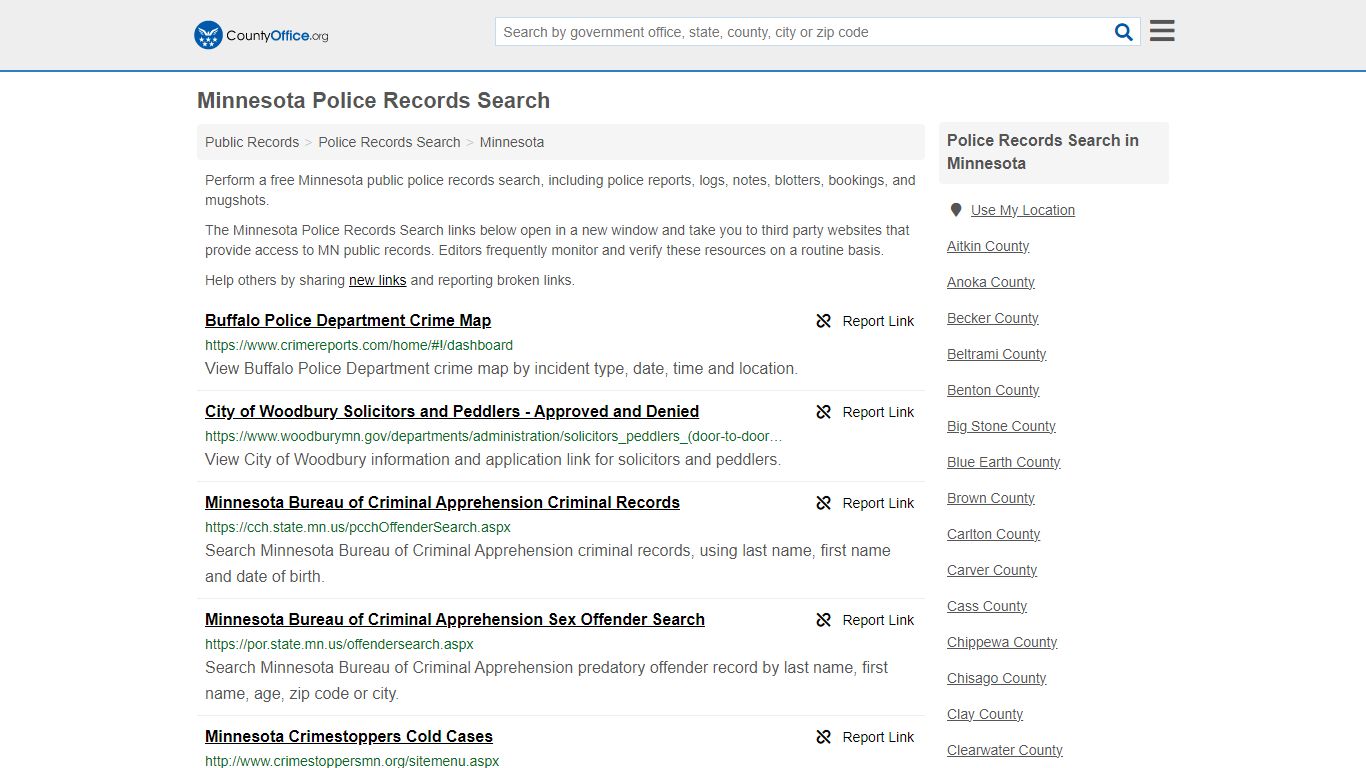Minnesota Police Records Search - County Office