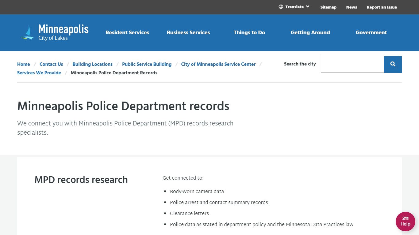 Minneapolis Police Department Records - City of Minneapolis